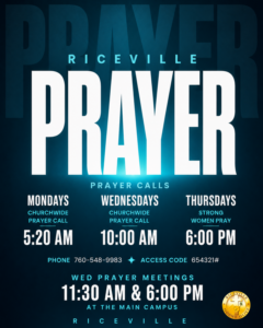 Riceville Prayer Calls Stay connected in prayer throughout the week with Riceville’s churchwide prayer calls and in-person prayer meetings. There is power in prayer. 🙏🏾✨